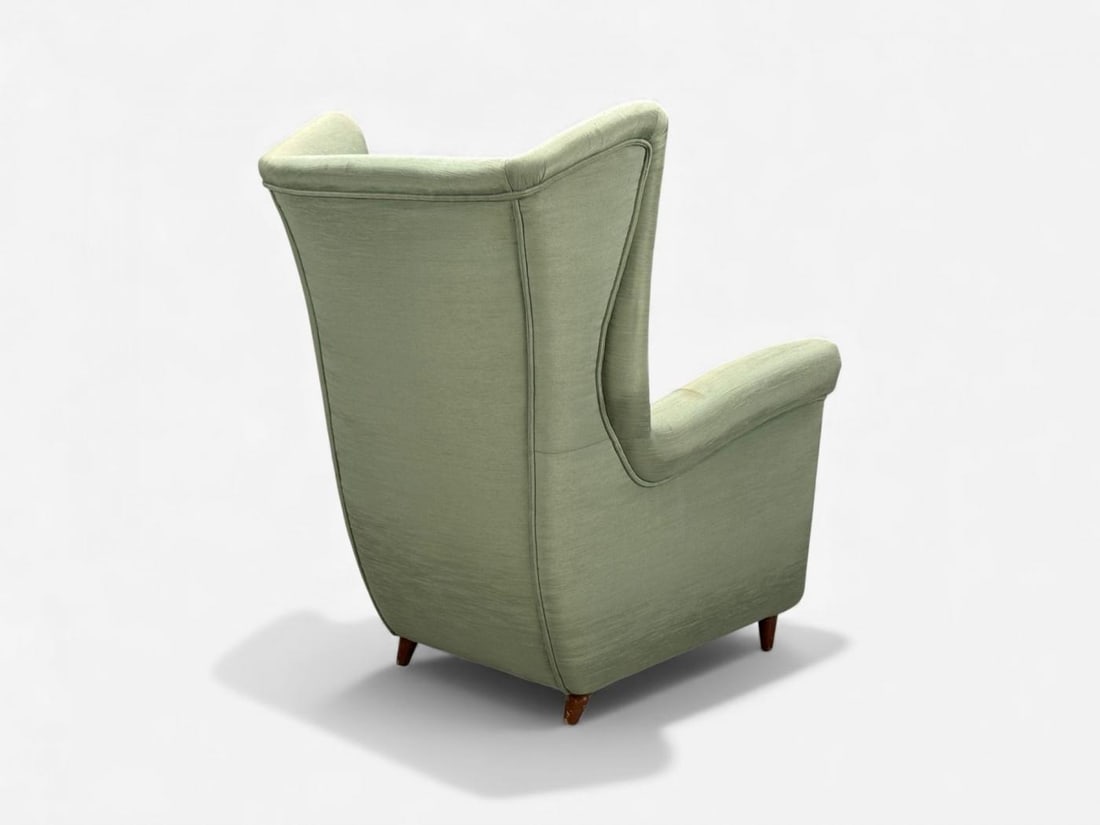 Melchiorre Bega, Green Fabric, Wood, Lounge Chair, Italy, 1950s - 11