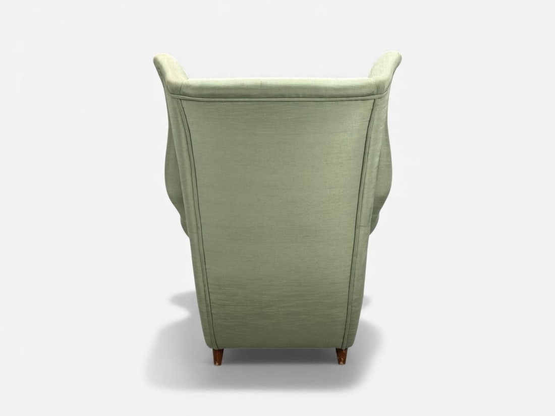 Melchiorre Bega, Green Fabric, Wood, Lounge Chair, Italy, 1950s - 12