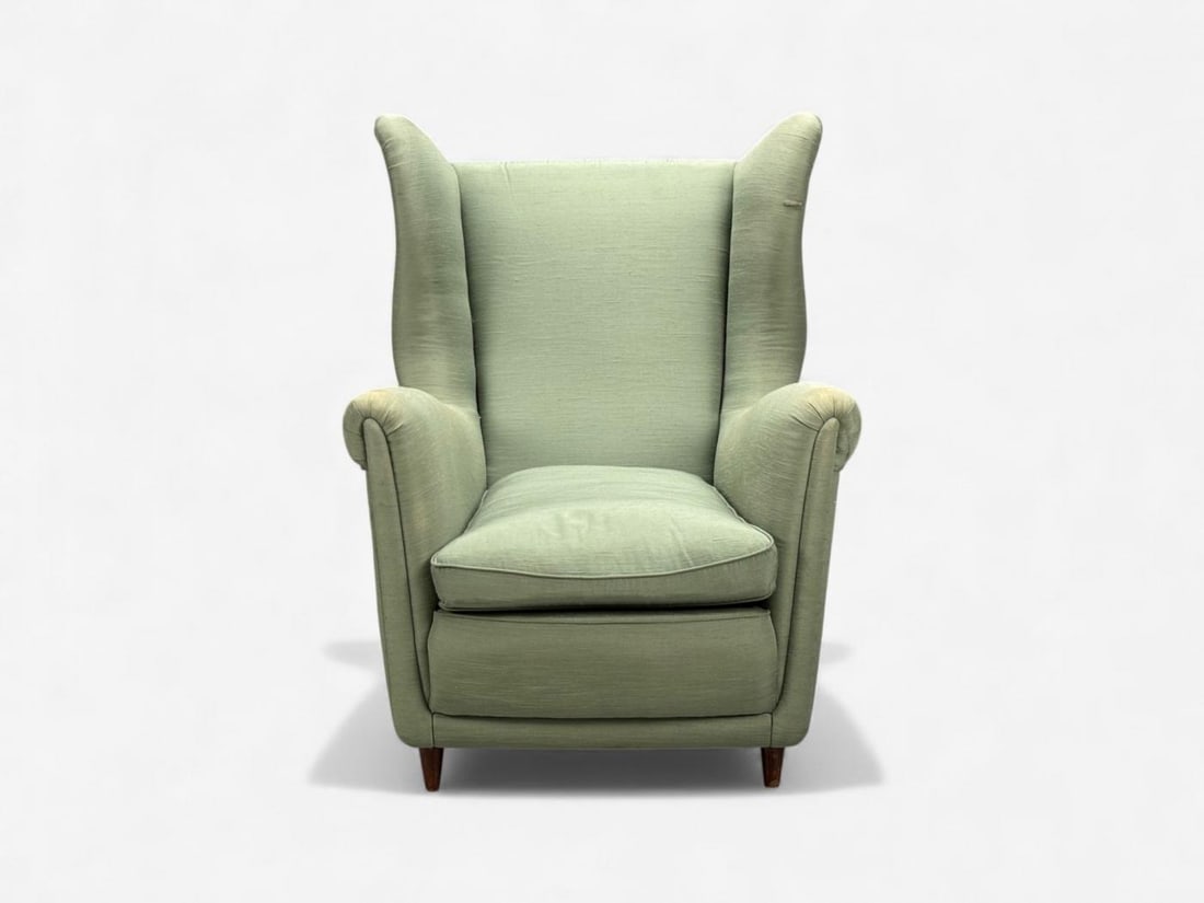 Melchiorre Bega, Green Fabric, Wood, Lounge Chair, Italy, 1950s - 2