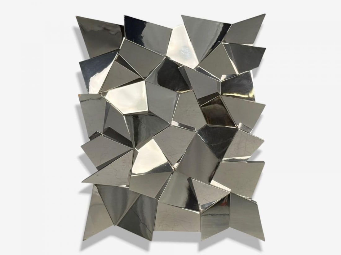 Brutalist Style, Geometric Chrome Wall Mirror, American, 2010s - 2