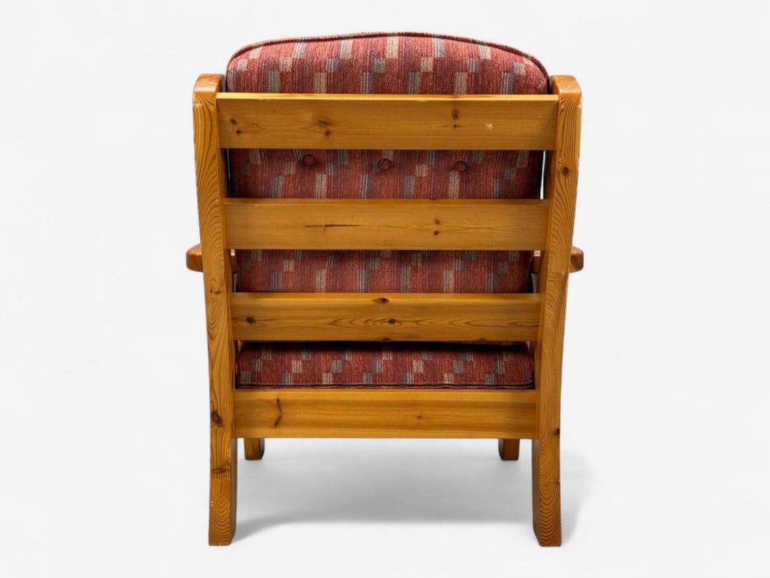 Swedish Modern, Pine, Red Fabric, Brutalist Lounge Chairs, Sweden, 1950s - 12