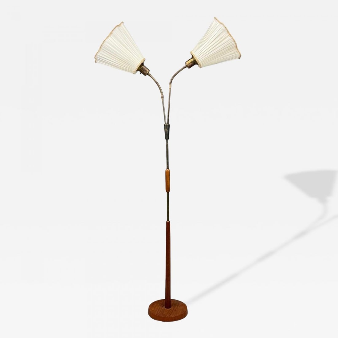 Nybro Armaturfabrik, Floor Lamp, Wood, Metal, Fabric, Sweden, 1940s (1 of 12)