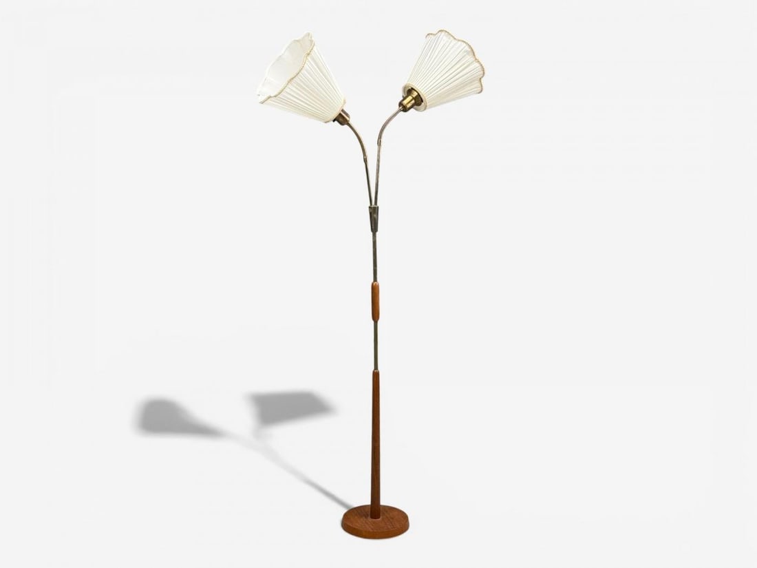 Nybro Armaturfabrik, Floor Lamp, Wood, Metal, Fabric, Sweden, 1940s - 2