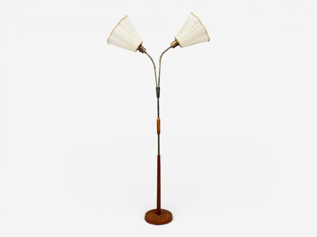 Nybro Armaturfabrik, Floor Lamp, Wood, Metal, Fabric, Sweden, 1940s - 3
