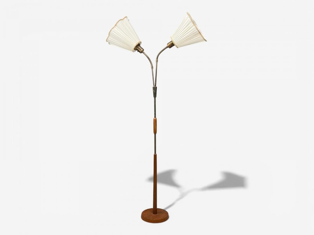 Nybro Armaturfabrik, Floor Lamp, Wood, Metal, Fabric, Sweden, 1940s - 4