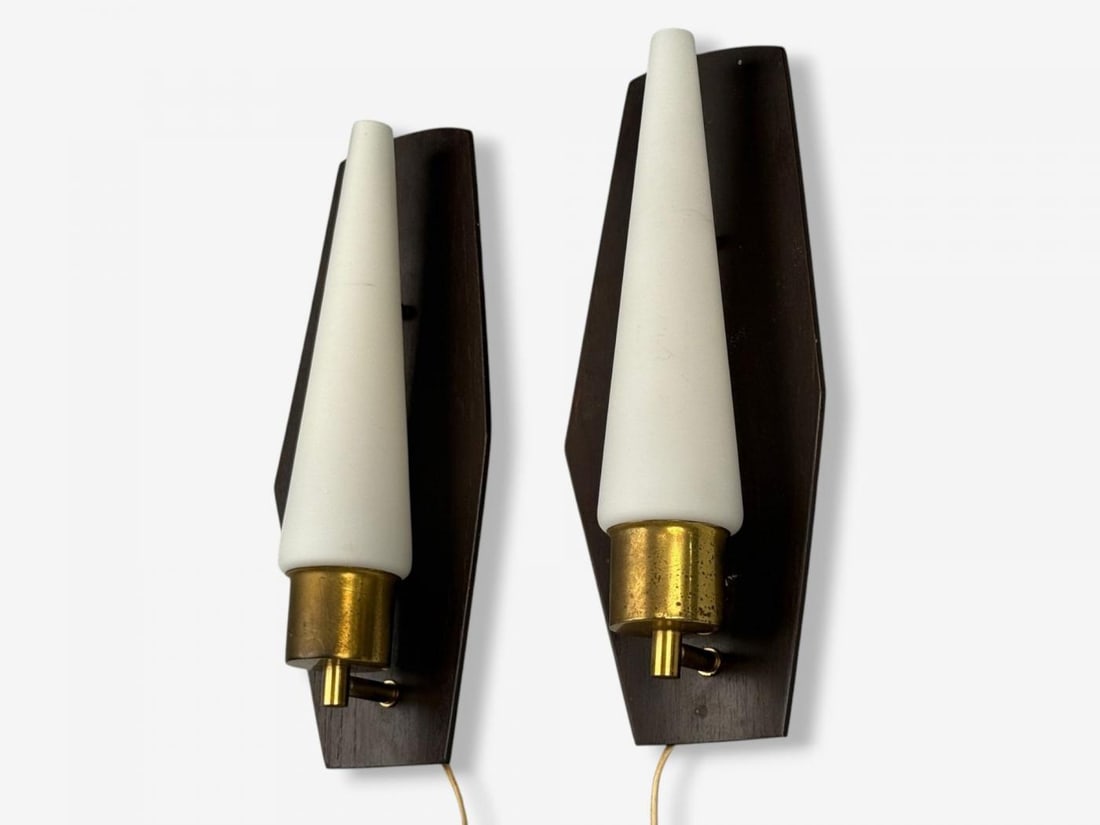 Danish Modern, Teak, Brass, Opaline Glass, Wall Lights, Denmark, 1960s - 3