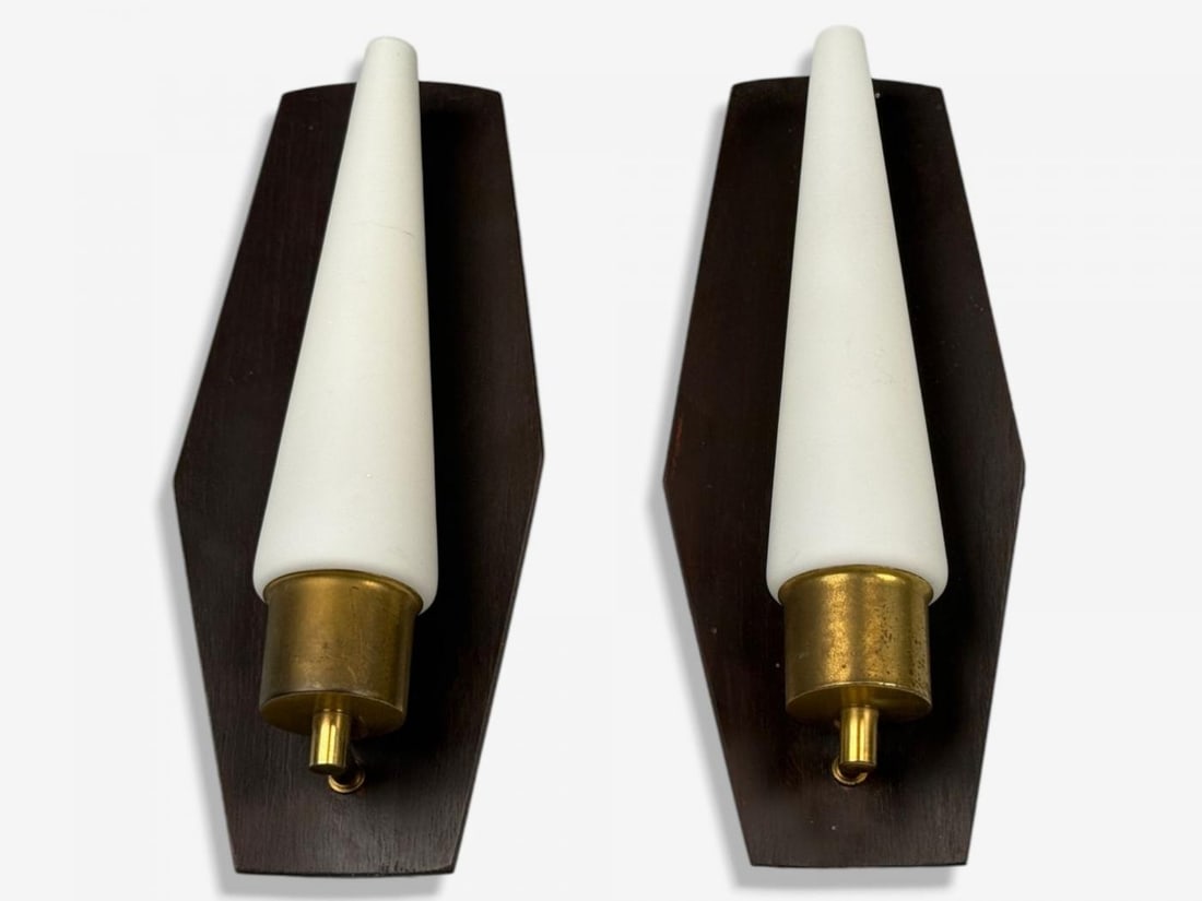 Danish Modern, Teak, Brass, Opaline Glass, Wall Lights, Denmark, 1960s - 4