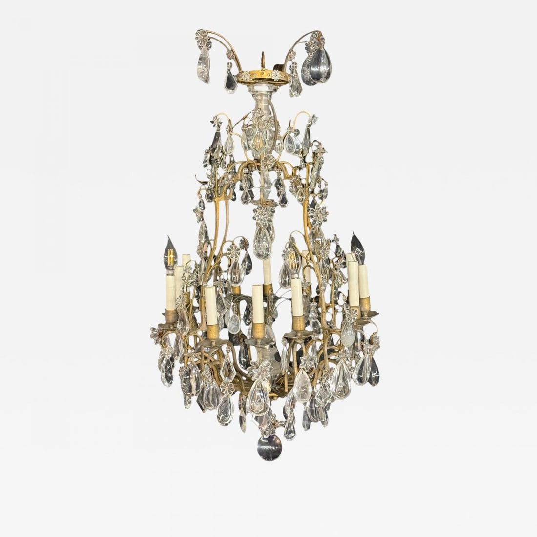 Louis XVI Style, Bronze, Rock Crystal, 12 Light Chandelier, France, 19th c.: Title: Louis XVI Style, Bronze, Rock Crystal, 12 Light Chandelier, France, 19th c. Description: "Louis XVI Style, Bronze, Rock Crystal, 12 Light Chandelier, France, Late 19th/Early 20th century Fine 1