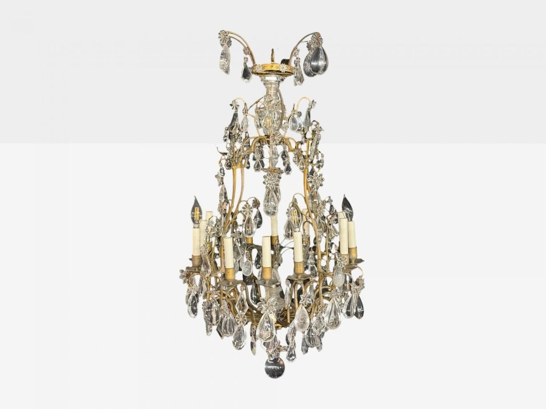 Louis XVI Style, Bronze, Rock Crystal, 12 Light Chandelier, France, 19th c. - 2