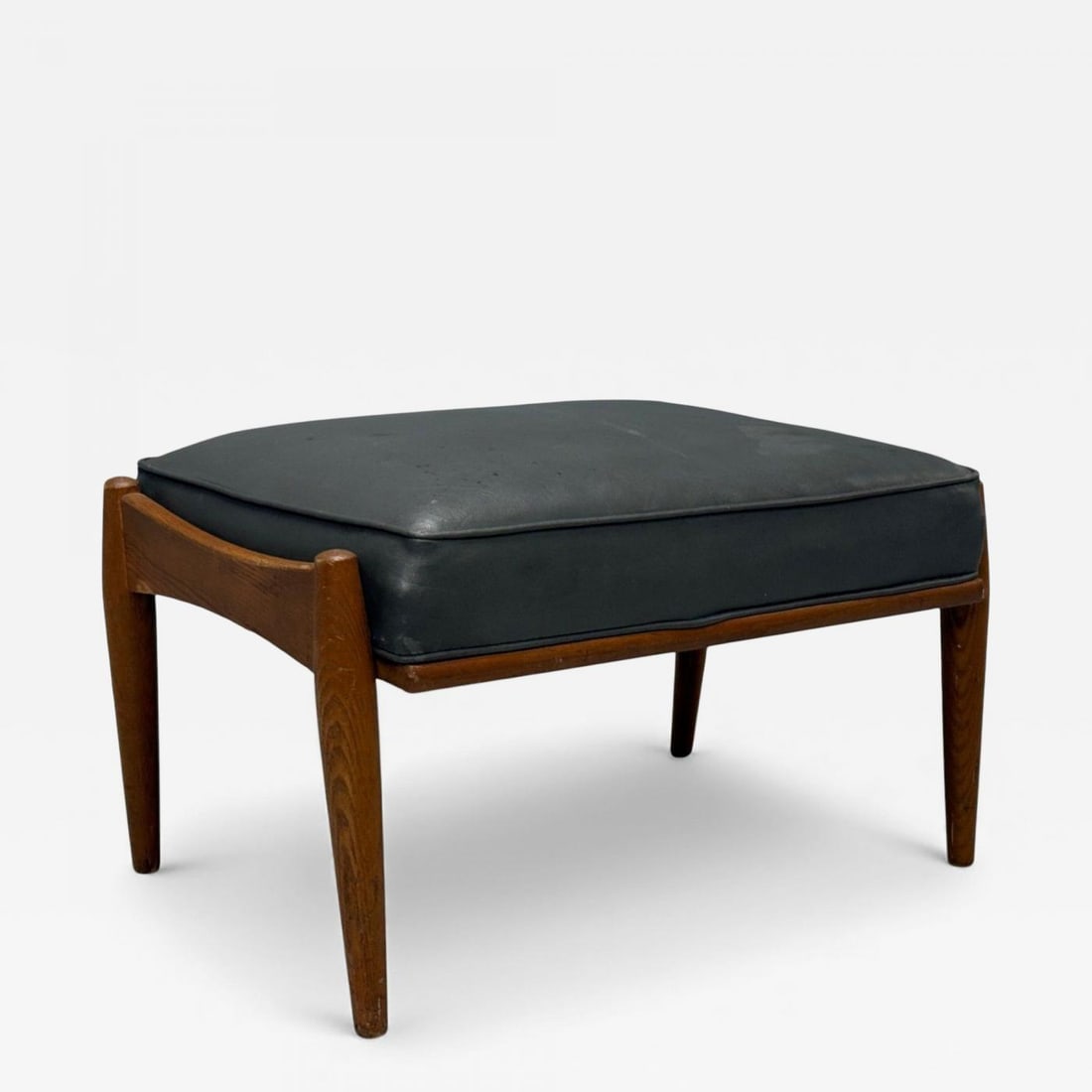 Danish Modern, Gray Leatherette, Walnut, Footstool, Denmark, 1950s (1 of 8)