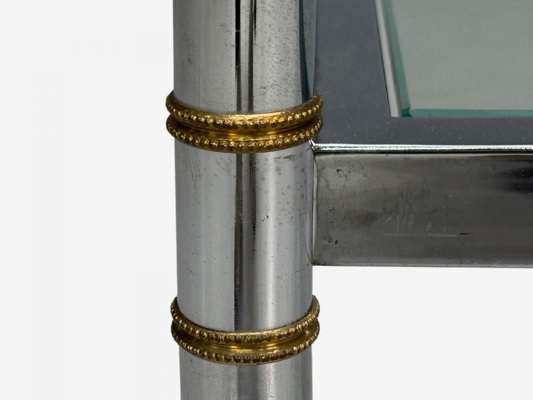 Maison Jansen Style, Steel, Brass, Glass, Console Table, France, 1970s - 5