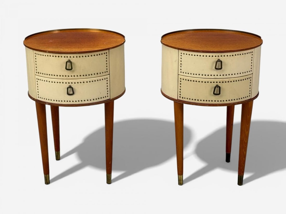 Halvdan Petterson, Nightstands, Leather, Beech, Brass, Sweden, 1950s - 2