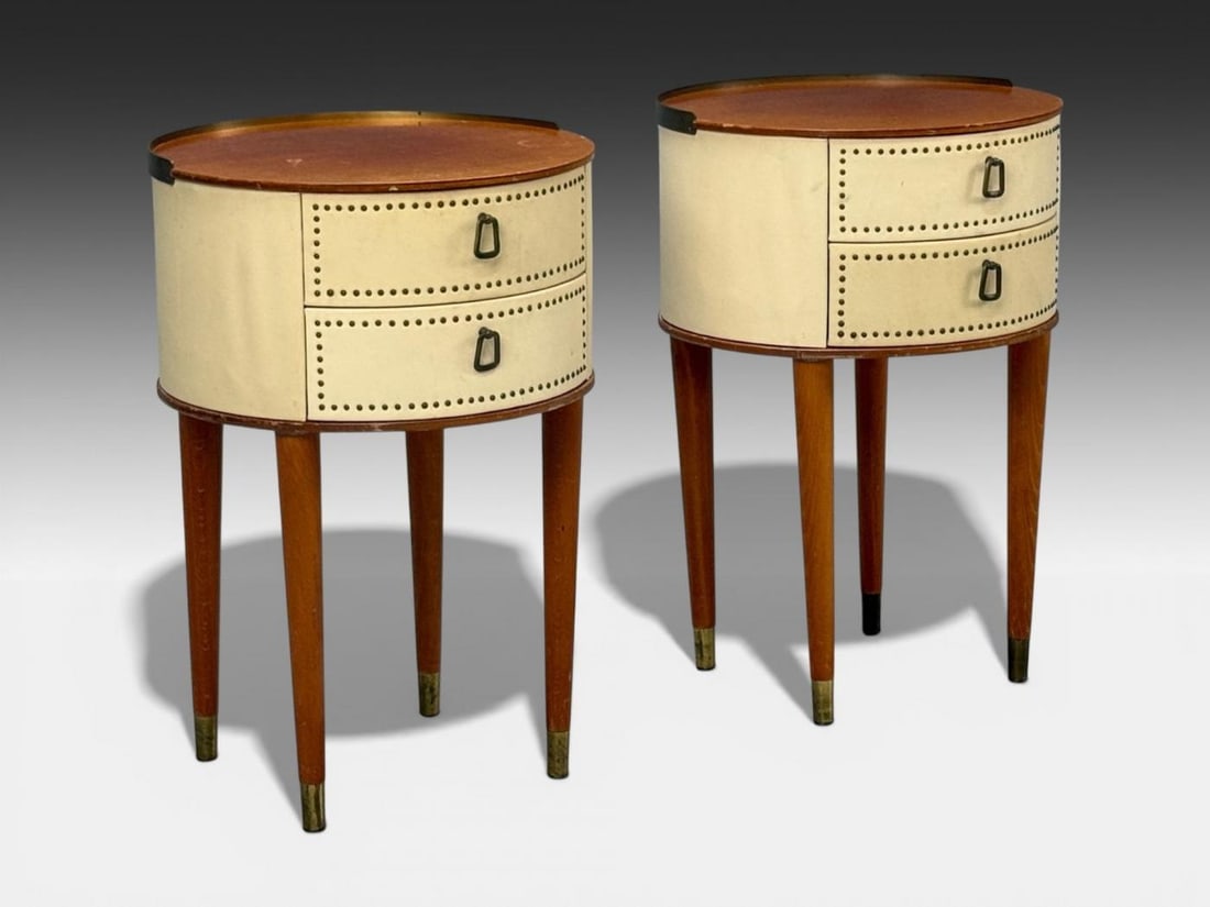 Halvdan Petterson, Nightstands, Leather, Beech, Brass, Sweden, 1950s - 3
