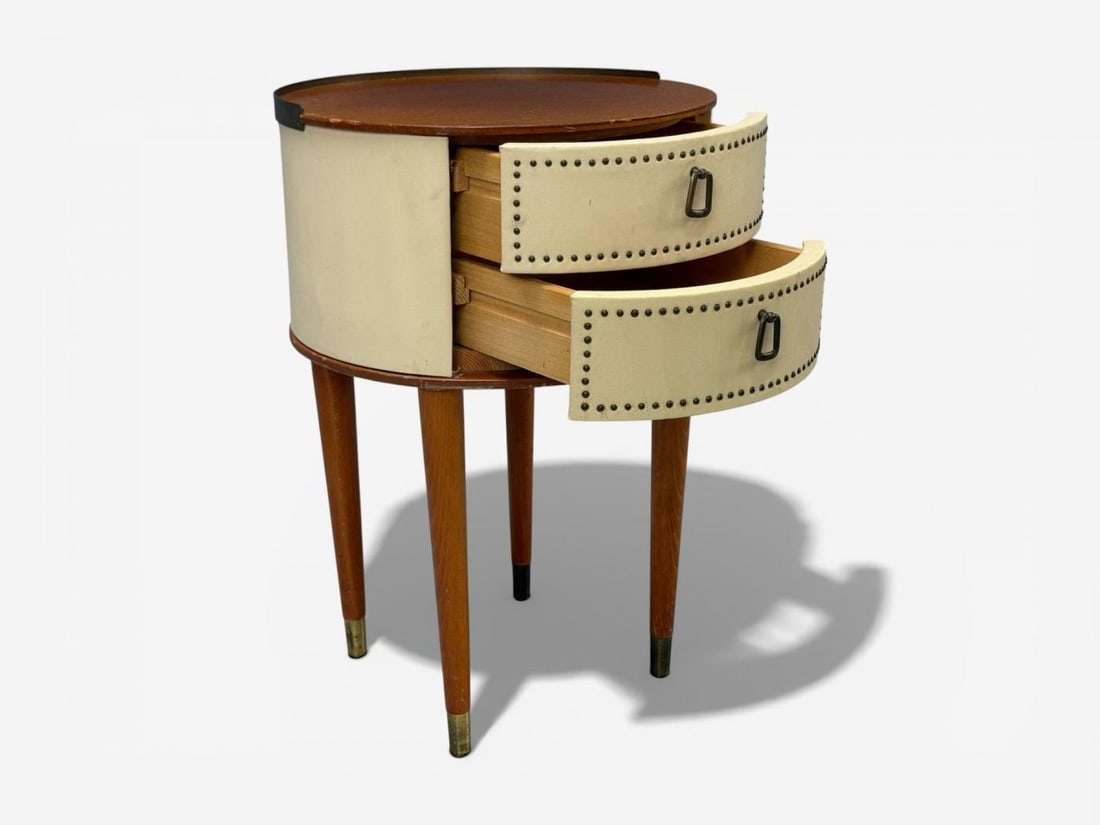 Halvdan Petterson, Nightstands, Leather, Beech, Brass, Sweden, 1950s - 9