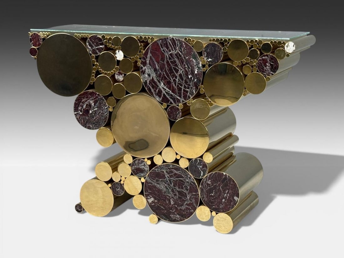 Malabar, Polished Brass, Marble, Wanderlust Console, Portugal, 21st c. - 2