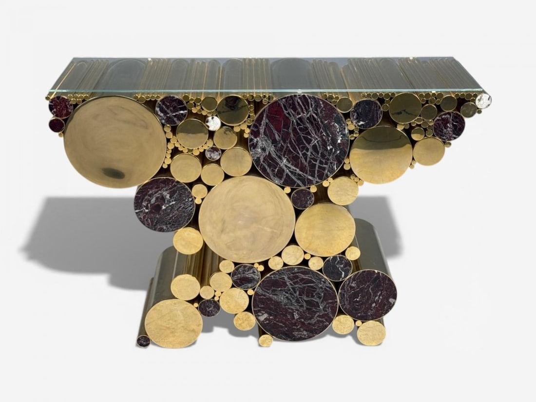 Malabar, Polished Brass, Marble, Wanderlust Console, Portugal, 21st c. - 3