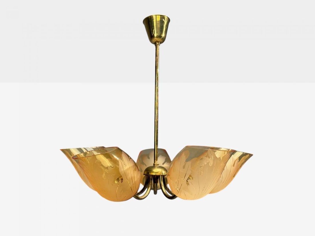Carl Erik Bodén, Chandelier, Brass, Glass, Sweden, 1940s - 2