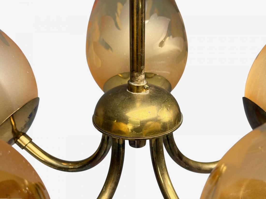 Carl Erik Bodén, Chandelier, Brass, Glass, Sweden, 1940s - 5