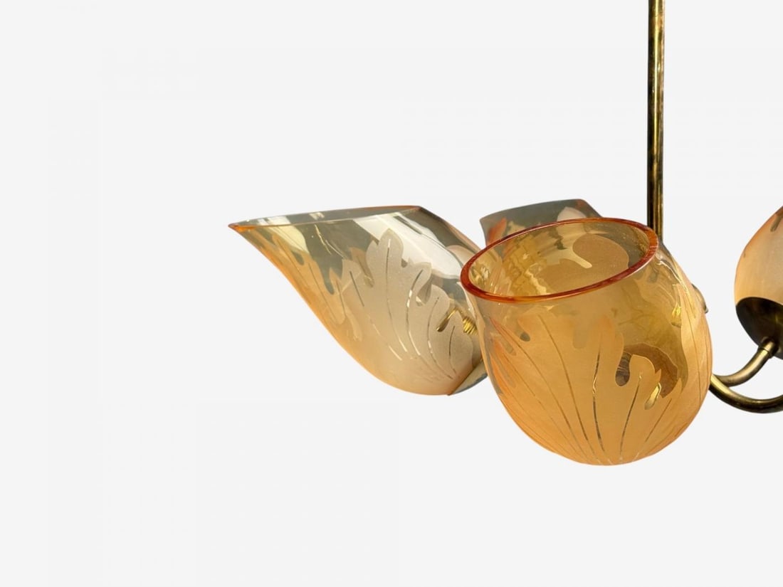 Carl Erik Bodén, Chandelier, Brass, Glass, Sweden, 1940s - 6