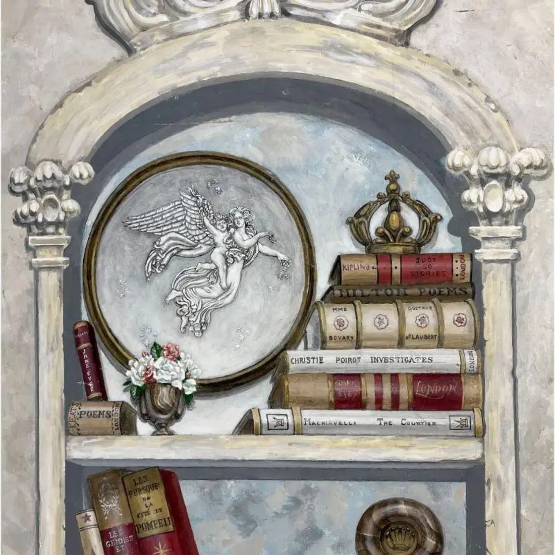 Pair of Oil on Canvas Standing Wall Decoration, Gustavian, Italian Style - 12