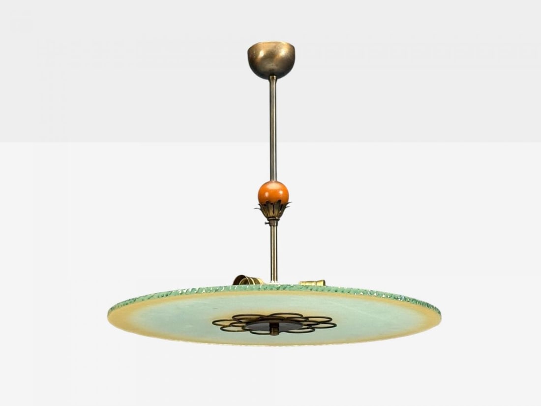 Swedish Modern, Pendant Light, Raw Glass, Wood, Sweden, 1940s - 10