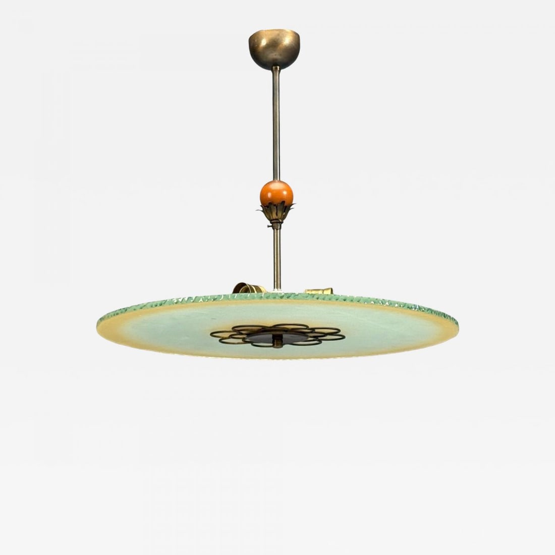 Swedish Modern, Pendant Light, Raw Glass, Wood, Sweden, 1940s (1 of 10)
