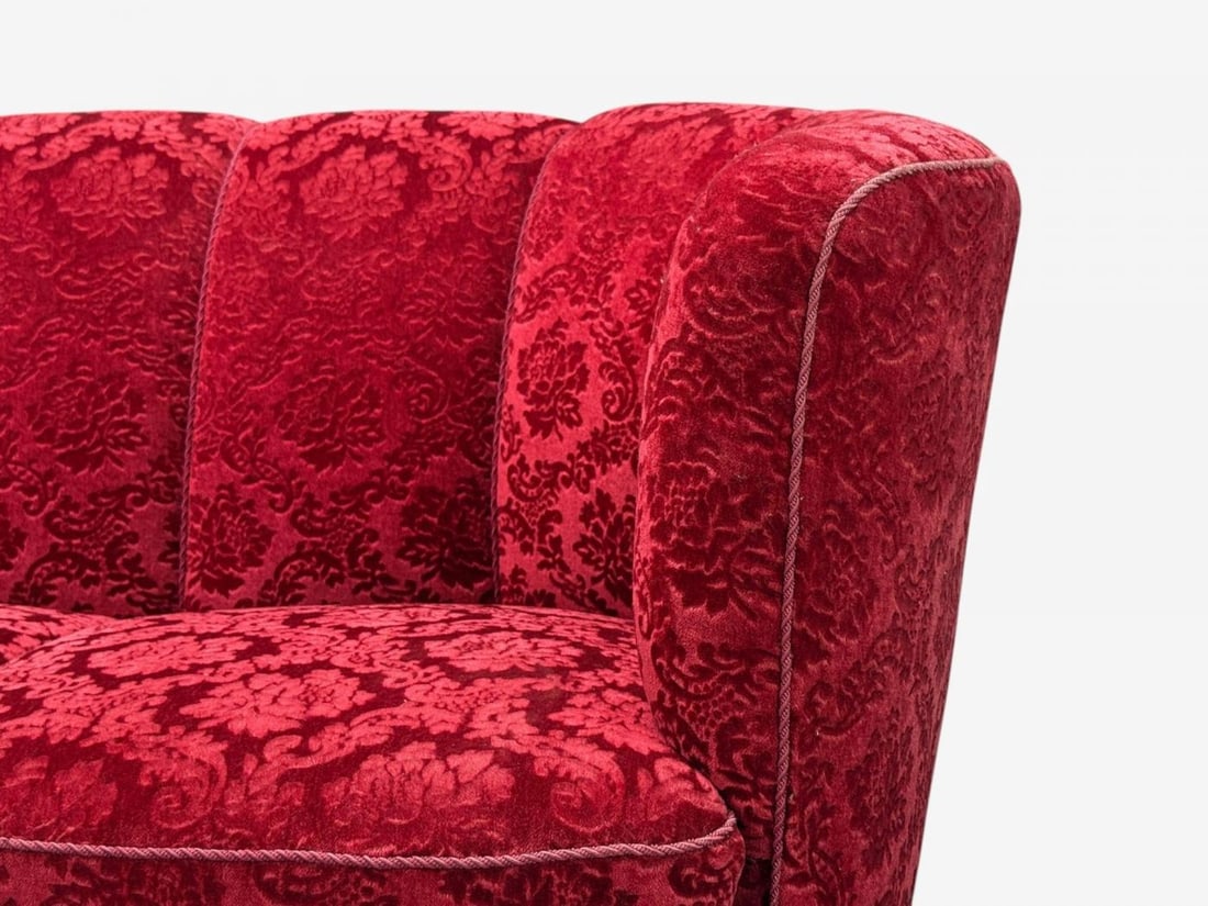 Danish Cabinetmaker, Oak, Fabric, Curved Banana Sofa, Denmark, 1960s - 5