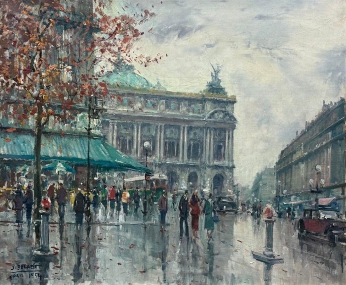 Jean Salabet, Impressionism, Paris Street Scene, Oil on Canvas, France, 1954 (1 of 12)