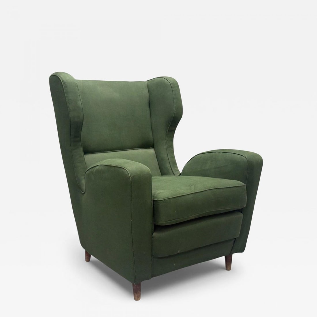 Melchiorre Bega attr., Dark Green Fabric, Wood, Lounge Chair, Italy, 1950s (1 of 11)