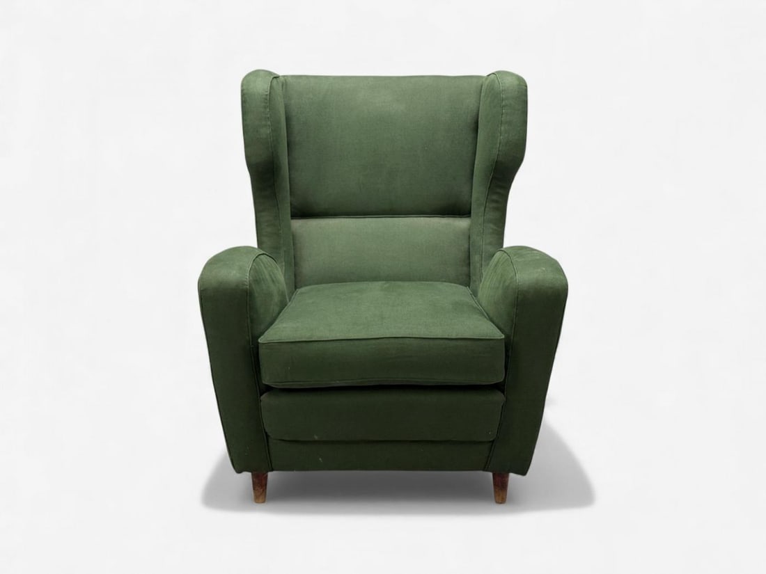 Melchiorre Bega attr., Dark Green Fabric, Wood, Lounge Chair, Italy, 1950s - 3
