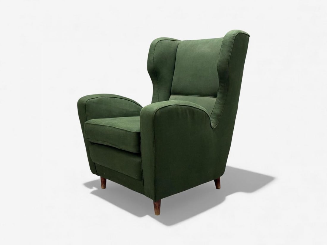 Melchiorre Bega attr., Dark Green Fabric, Wood, Lounge Chair, Italy, 1950s - 4