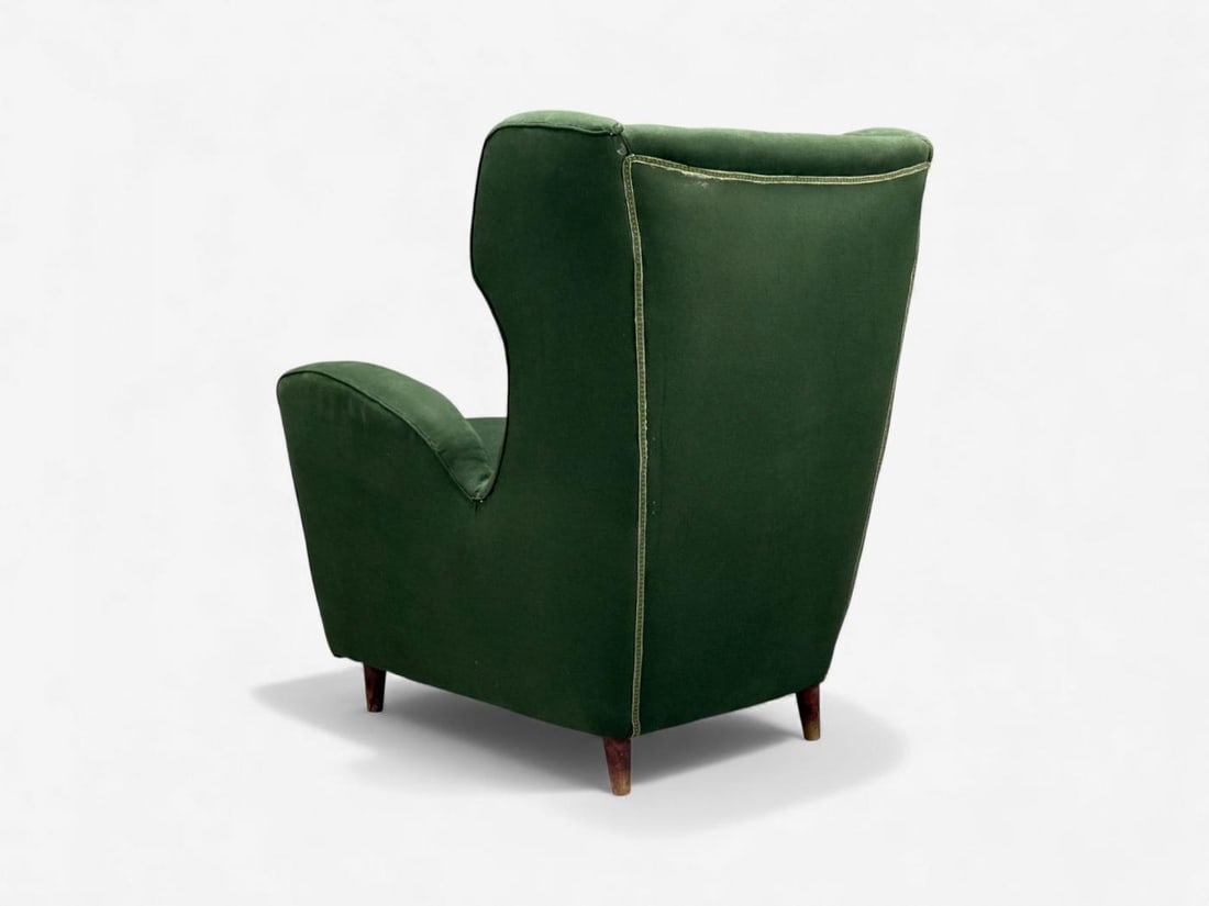 Melchiorre Bega attr., Dark Green Fabric, Wood, Lounge Chair, Italy, 1950s - 8