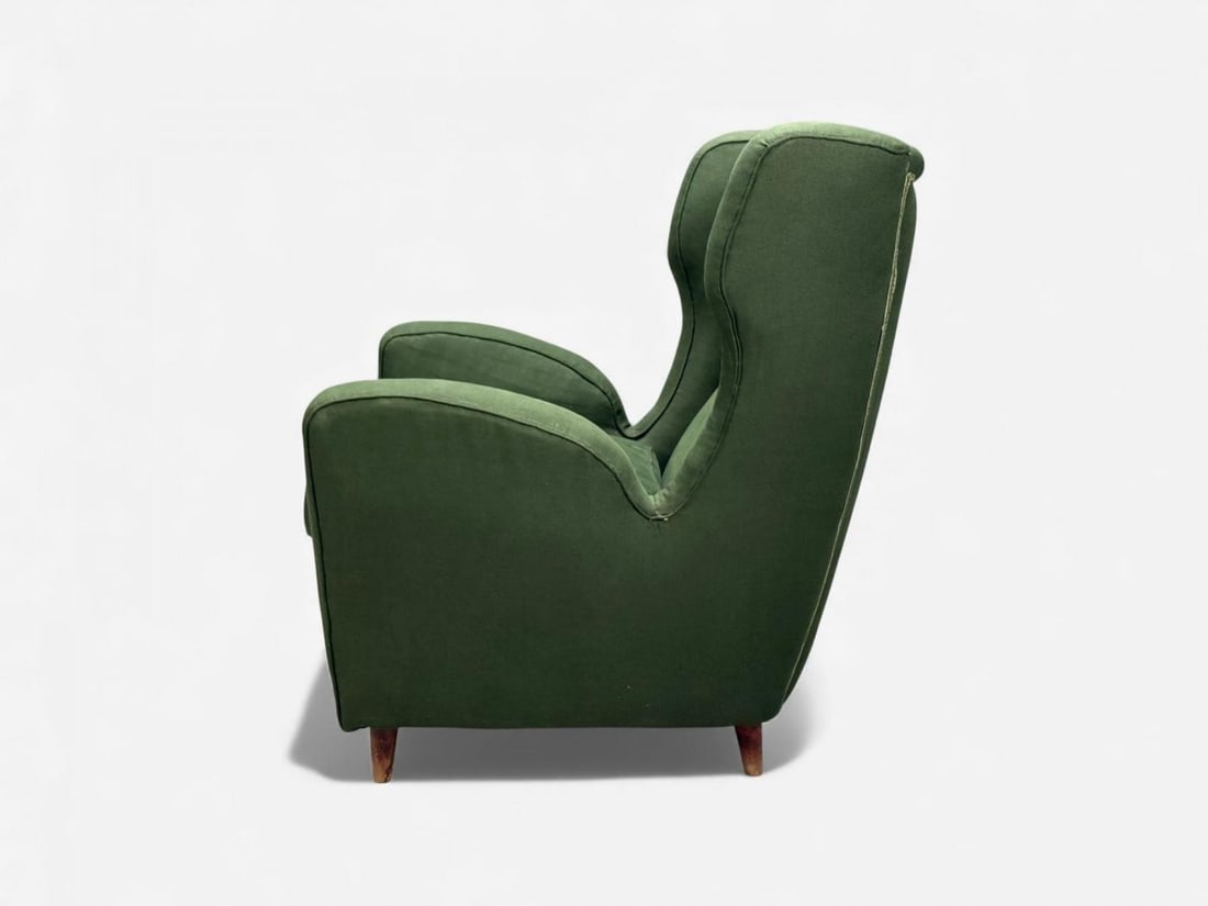 Melchiorre Bega attr., Dark Green Fabric, Wood, Lounge Chair, Italy, 1950s - 9