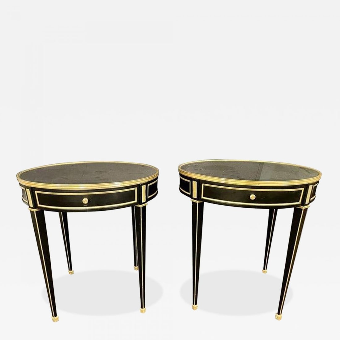 Hollywood Regency Ebony Bouillote or End Tables, Manner Jansen Mirror Tops, Pair (1 of 12)