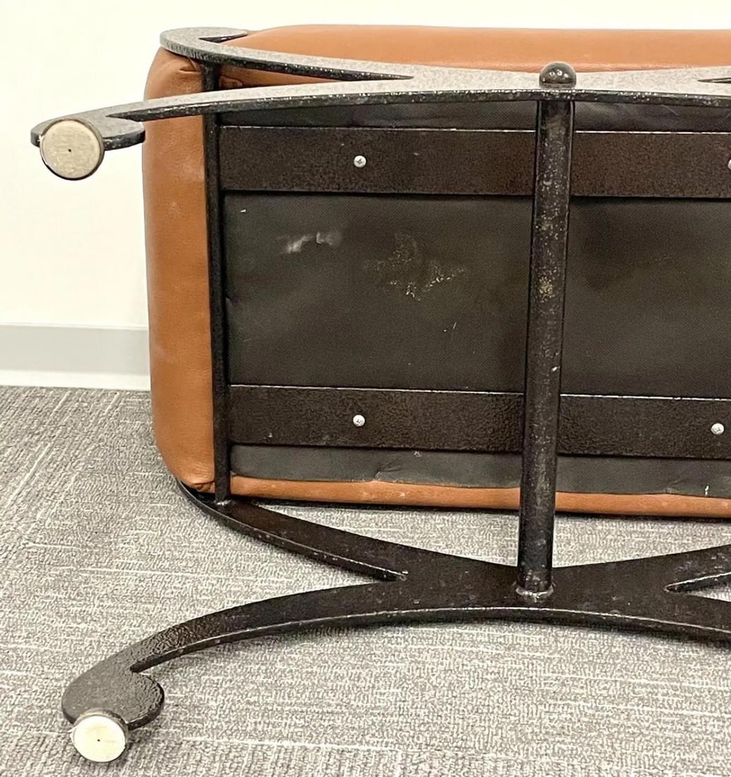 Pair of Metal x Form Benches, Footstools, Ottomans, Leather Seats, Rustic - 9