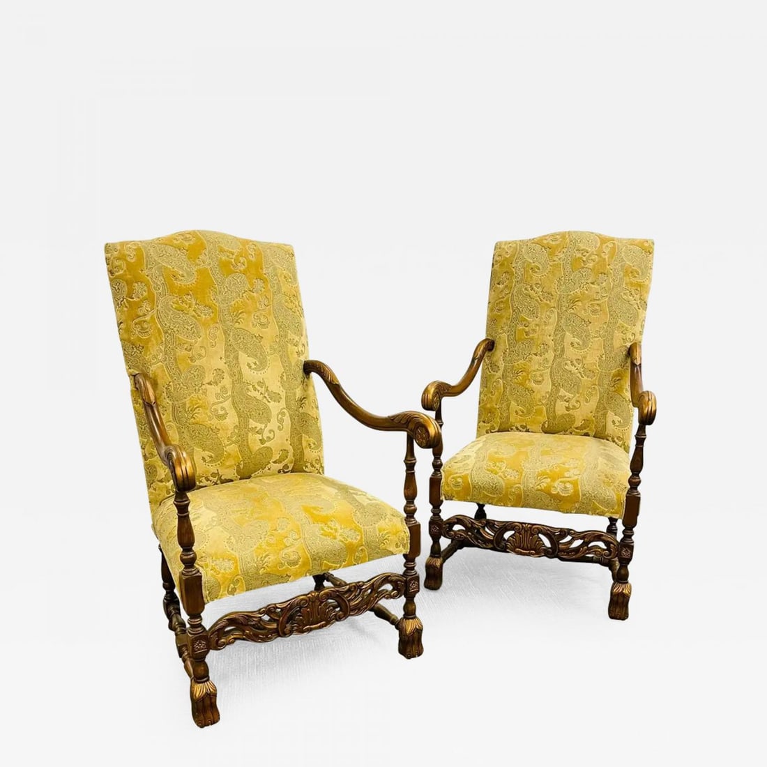 Pair of Throne Chairs, Fauteuils in Louis XIV Fashion, Fine Upholstery (1 of 10)