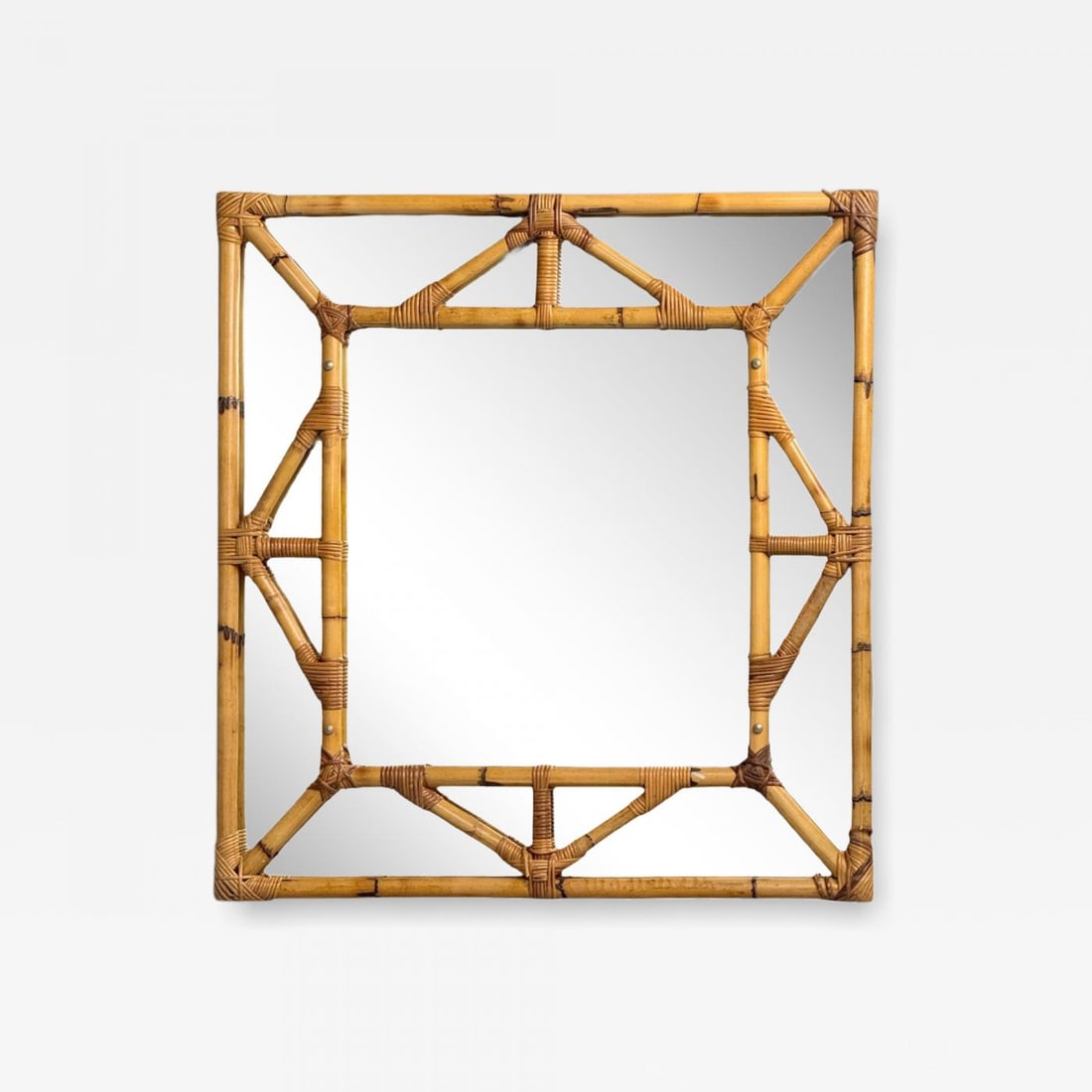 Italian Modern, Bamboo, Glass, Wall Mirror, Italy, 1950s (1 of 8)