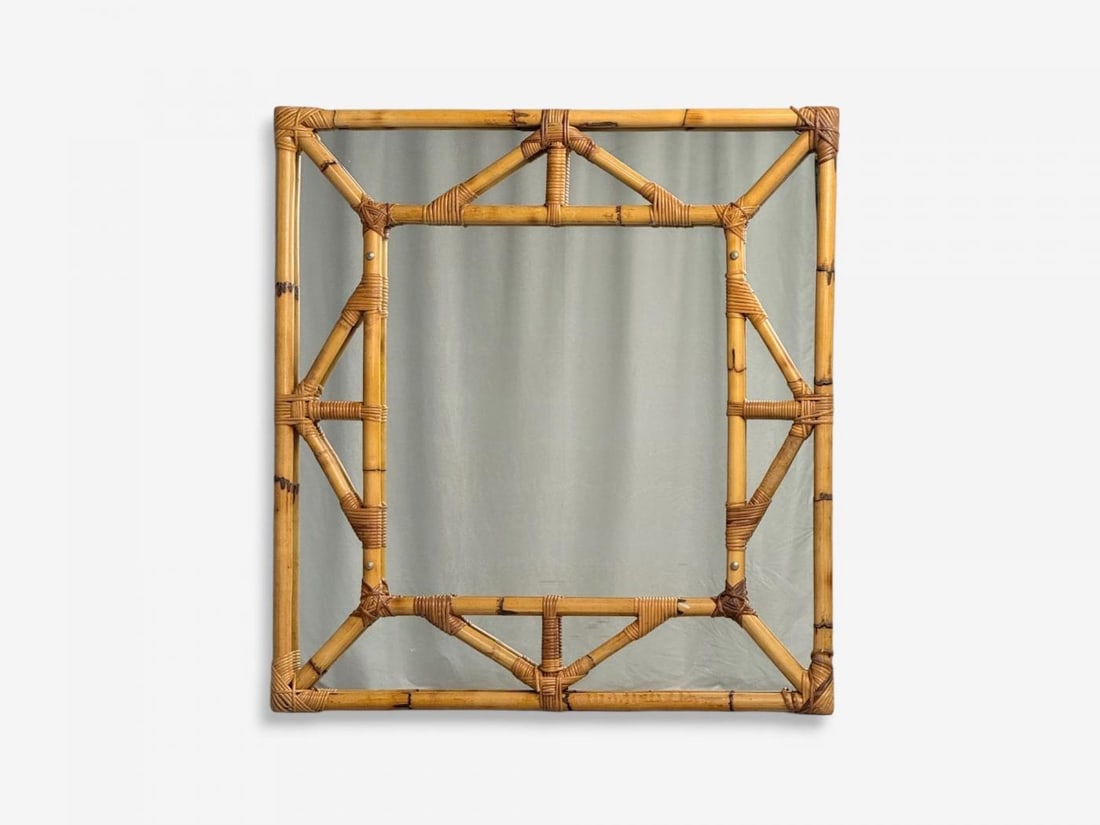 Italian Modern, Bamboo, Glass, Wall Mirror, Italy, 1950s - 2