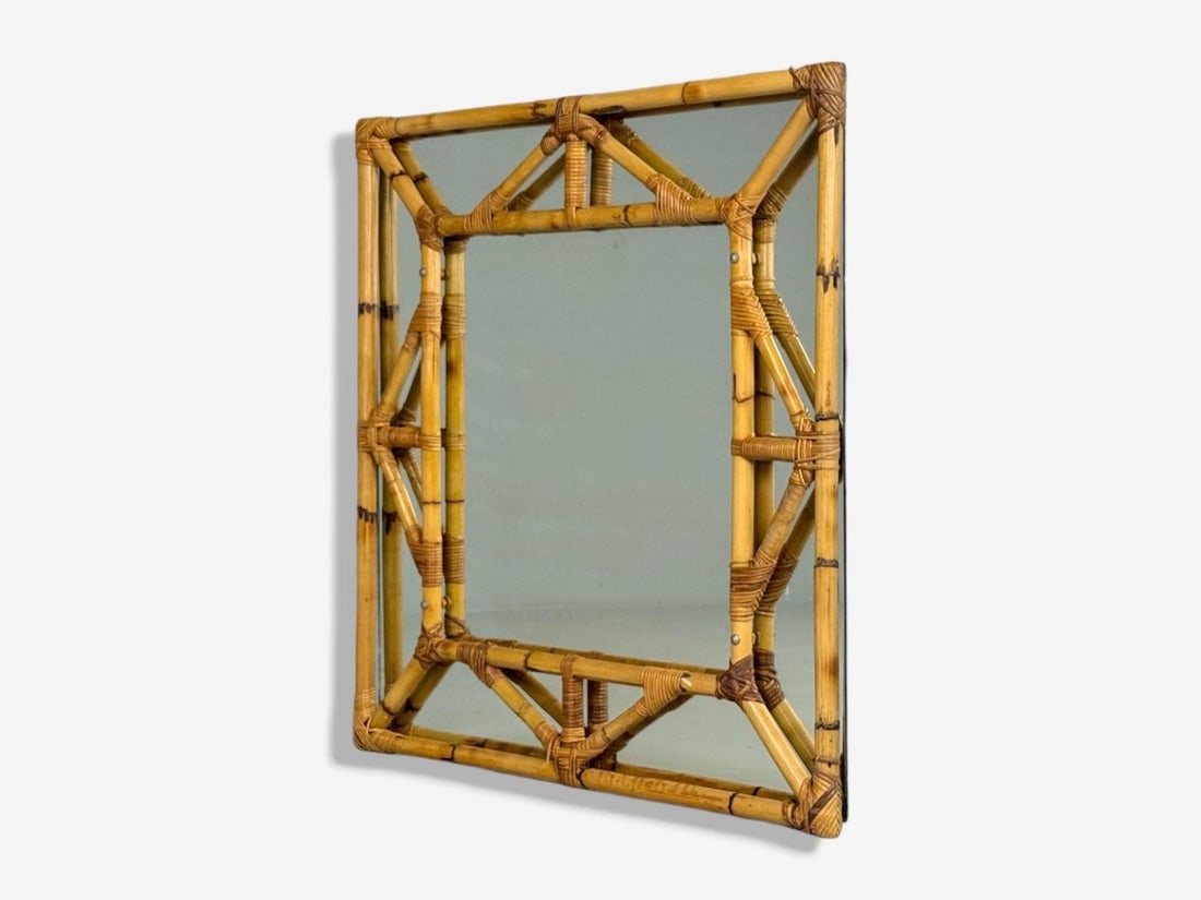 Italian Modern, Bamboo, Glass, Wall Mirror, Italy, 1950s - 3