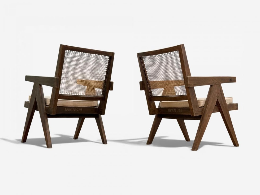 Pierre Jeanneret, Teak, Cane, Low Easy Chairs, Chandigarh, India c. 1960s - 11