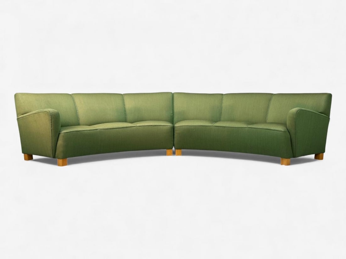 Danish Cabinetmaker, Fabric, Wood, Monumental Banana Sofa, Denmark, 1960s - 3