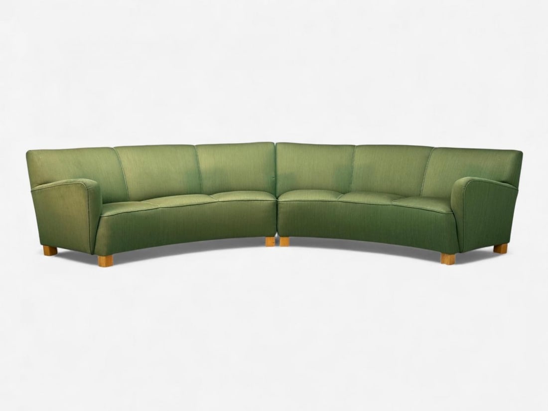 Danish Cabinetmaker, Fabric, Wood, Monumental Banana Sofa, Denmark, 1960s - 7