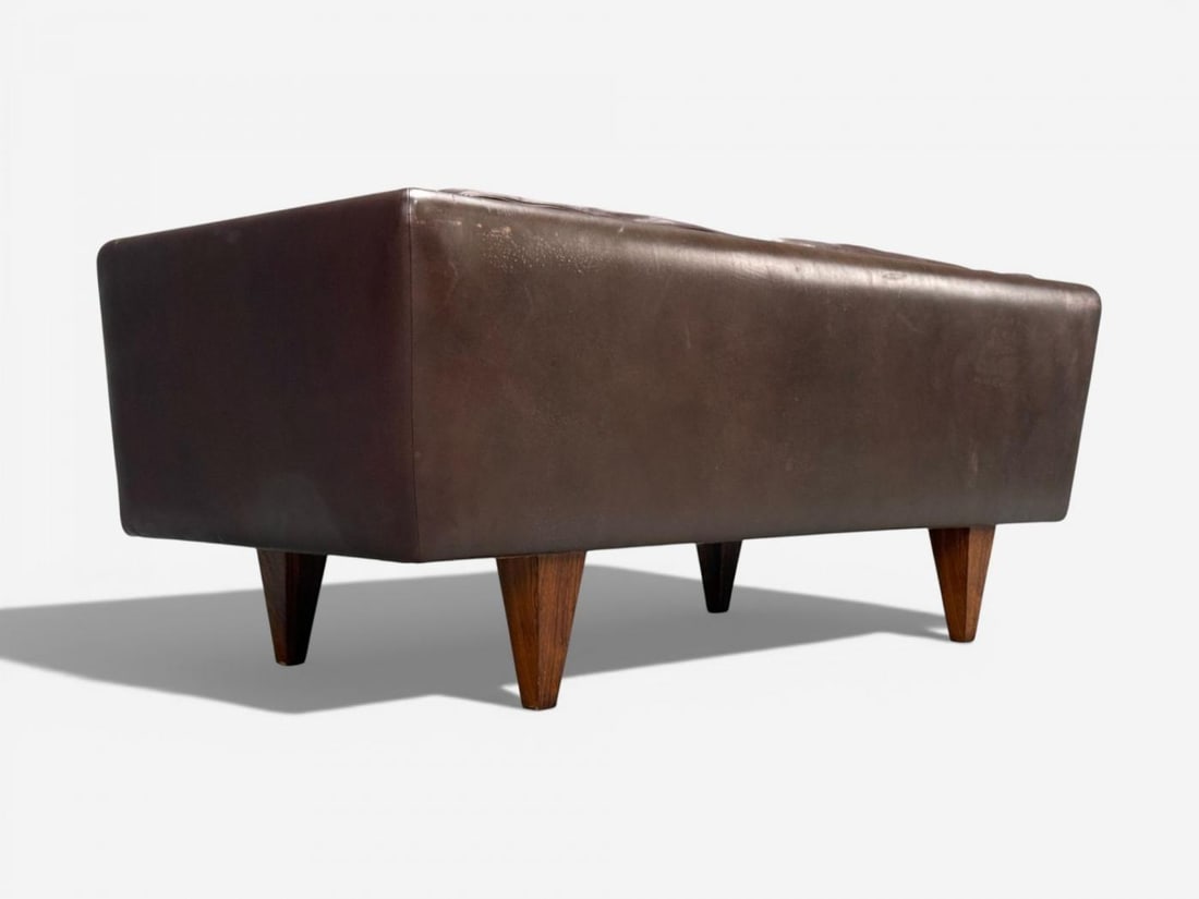 Illum Wikkelsø, Settee, Brown Leather, Rosewood, Denmark, 1960s - 12