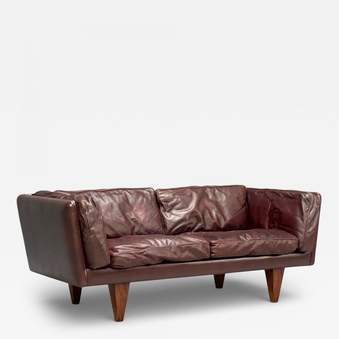 Illum Wikkelsø, Settee, Brown Leather, Rosewood, Denmark, 1960s (1 of 12)