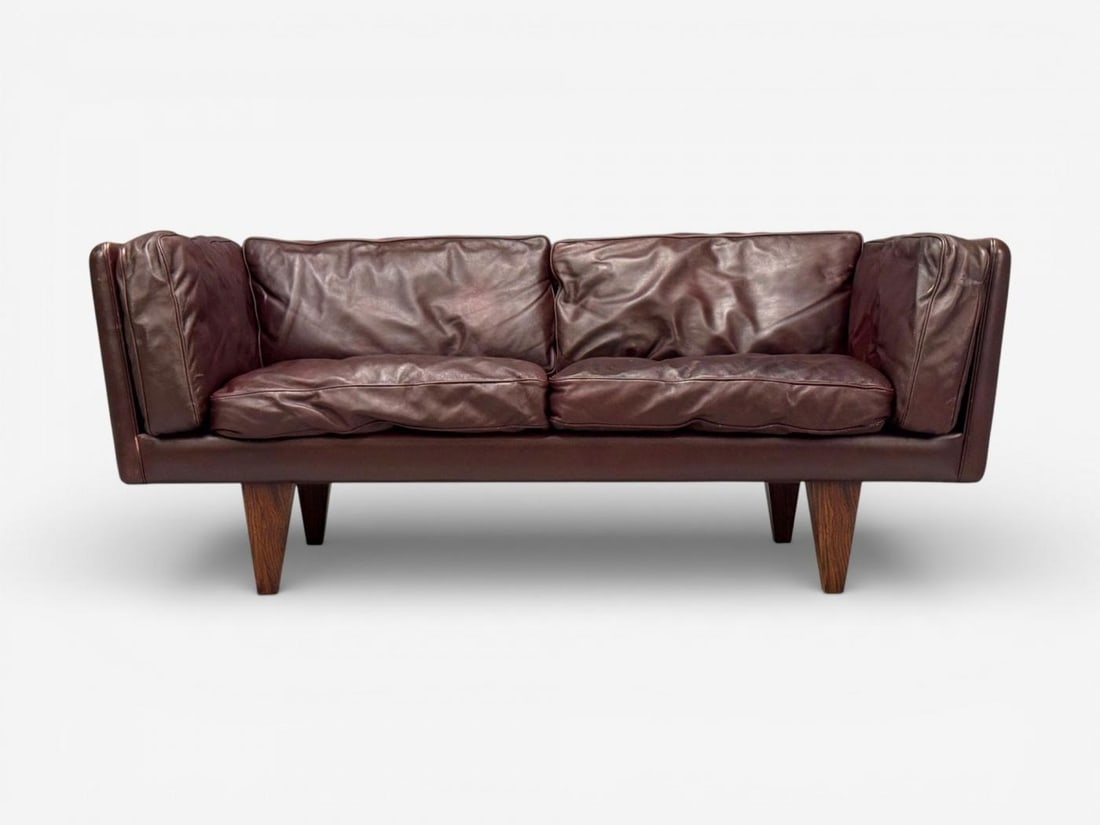 Illum Wikkelsø, Settee, Brown Leather, Rosewood, Denmark, 1960s - 2