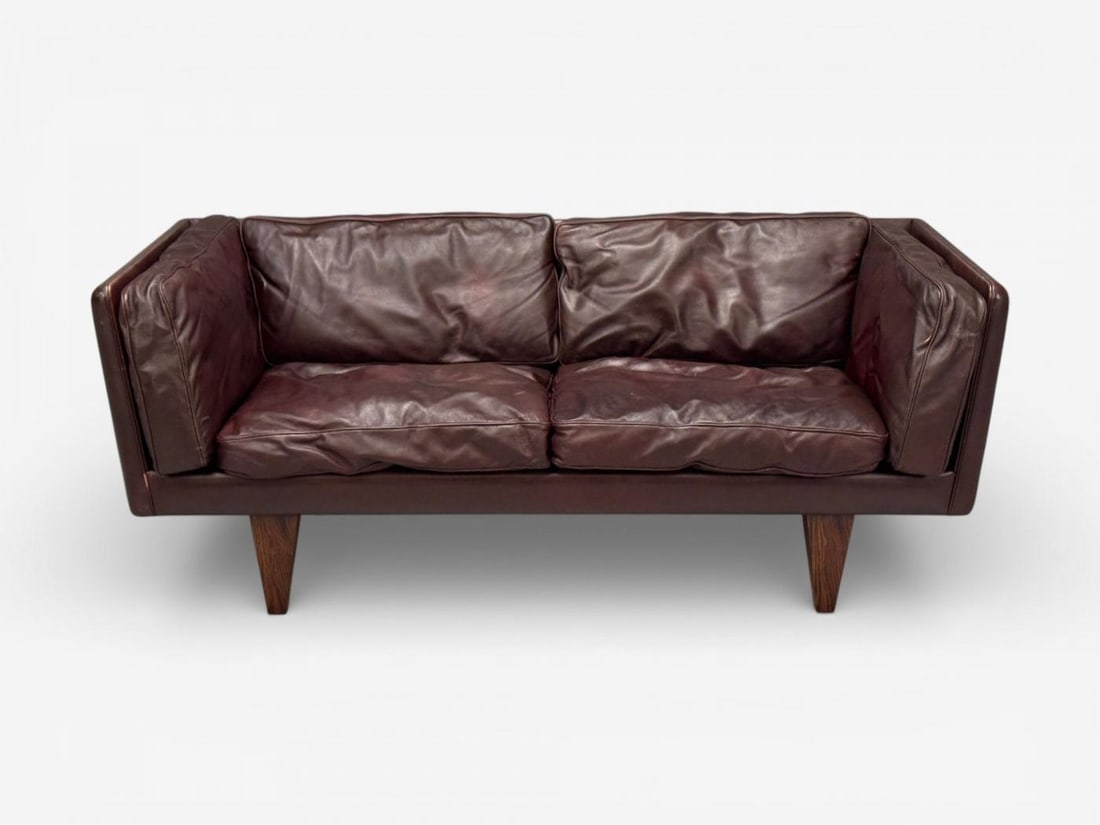 Illum Wikkelsø, Settee, Brown Leather, Rosewood, Denmark, 1960s - 4