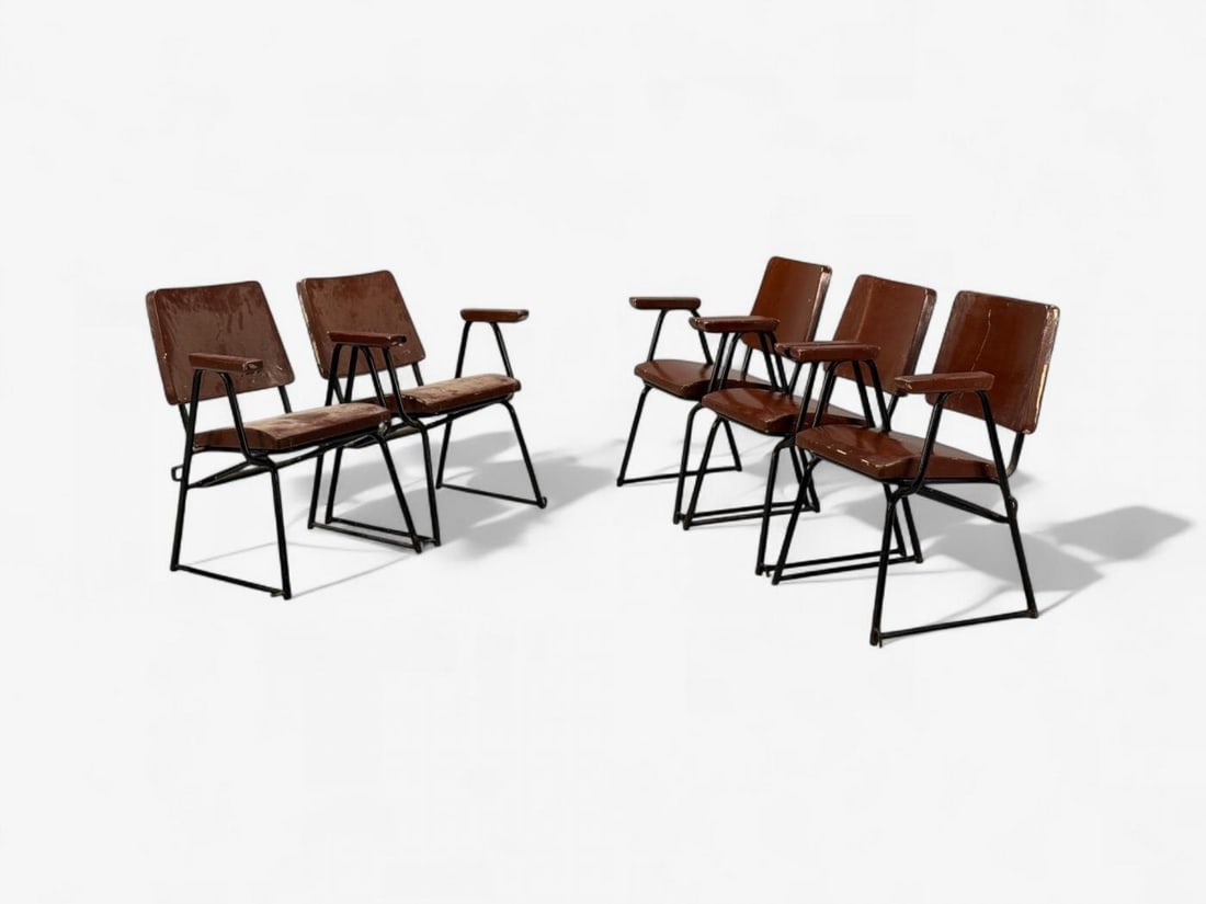 Studio BBPR, Lacquered Iron, Wood, Twelve Armchairs, Italy, 1960s - 3