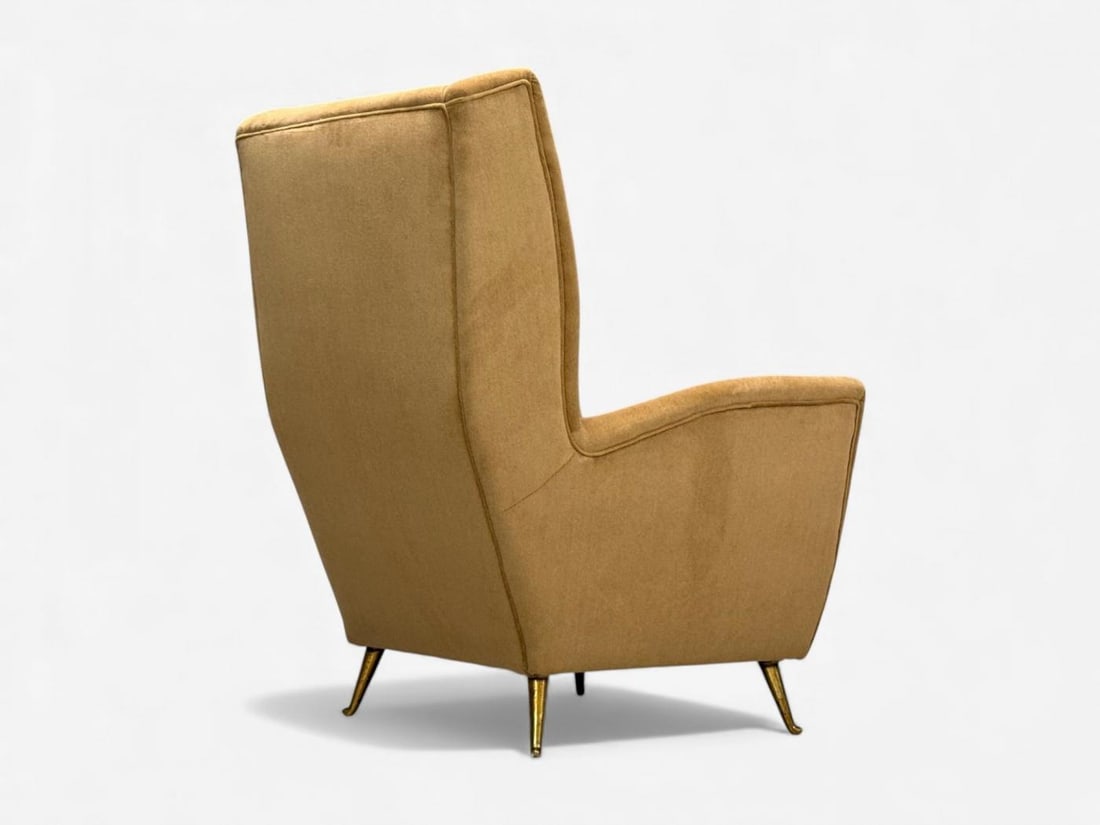 ISA Bergamo, Camel Velvet, Bronze, Wingback Chairs, Italy, 1950s - 10