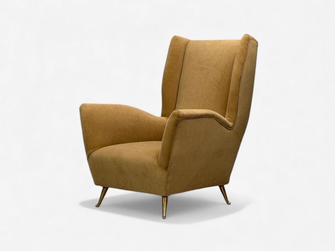 ISA Bergamo, Camel Velvet, Bronze, Wingback Chairs, Italy, 1950s - 7