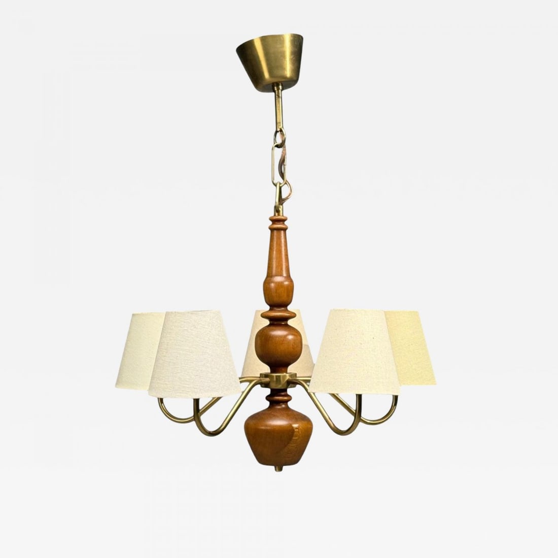Hans Bergström Attr., Pendant Light, Brass, Wood, Sweden, 1920s (1 of 9)